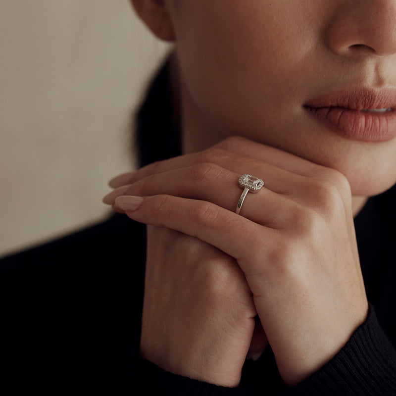 Emerald cut solitaire ring