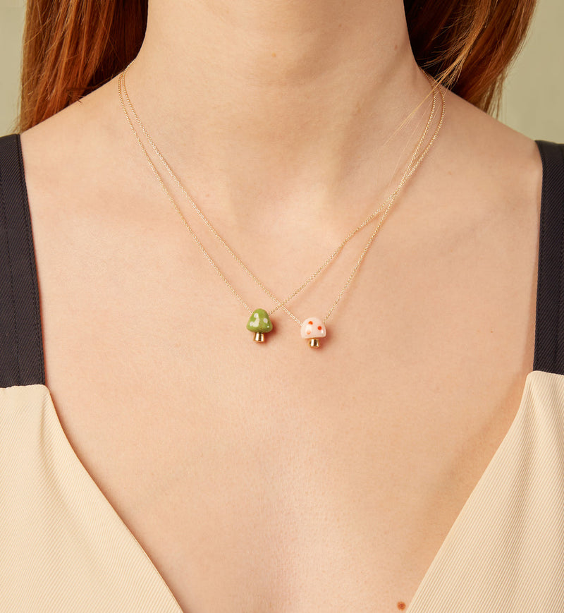 Green + white Amanita necklace